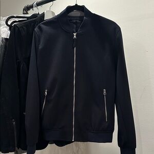 Zara navy blue bomber Zip-Up Jacket with Silver Accents